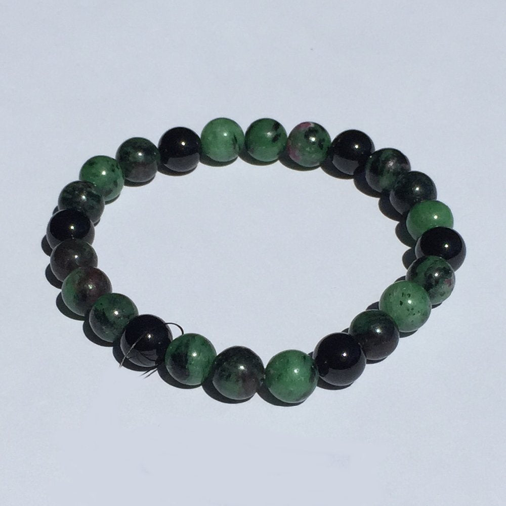 8mm Black Tourmaline and Green Ruby Zoisite