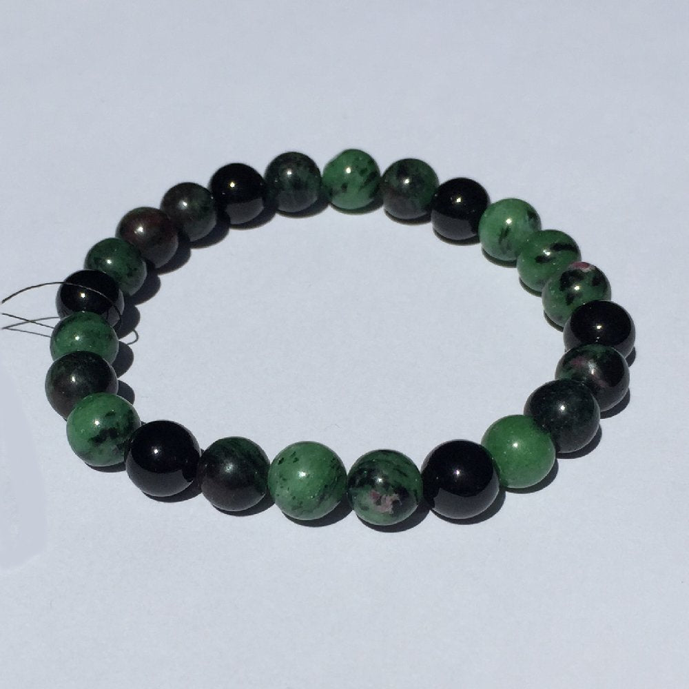 8mm Black Tourmaline and Green Ruby Zoisite