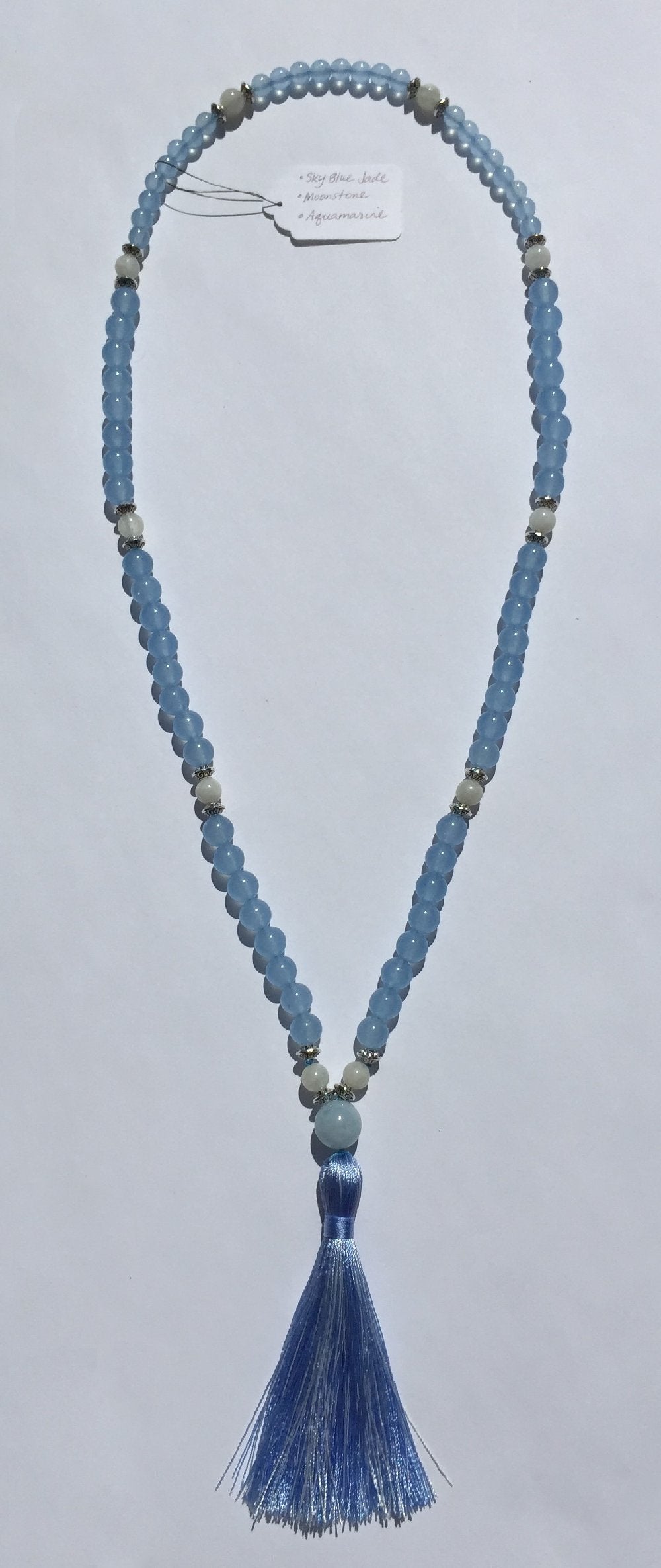 Blue & White 3s Necklace* (Sky Blue Jade, Moonstone, Aquamarine)