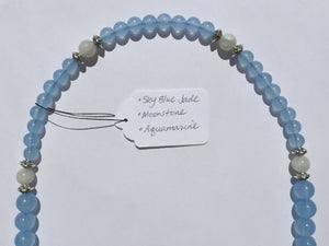Blue & White 3s Necklace* (Sky Blue Jade, Moonstone, Aquamarine)