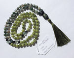 Renewal Mala Necklace (Green Moss Tree Agate, Jade, Fluorite, Black Obsidian, Dark Green Rhyolite Kambaba Jasper)