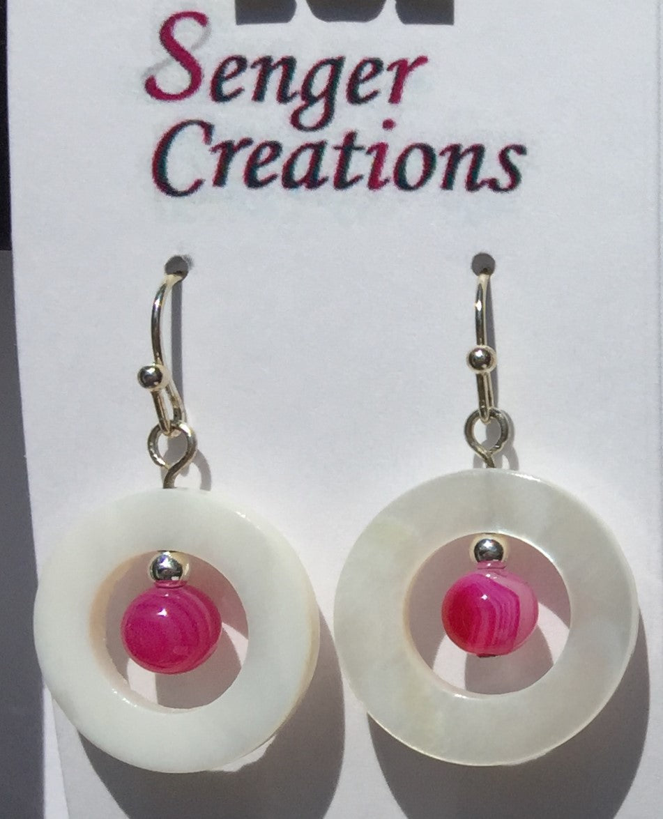 Shell with Plum Banded Agate (Dyed) Earrings