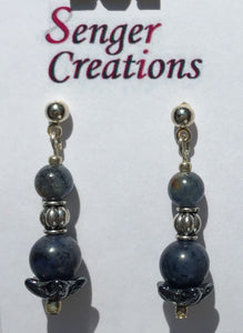 Blue Kyanite, Dark Blue Dumortierite and Hematite Earrings