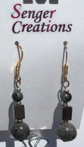 Larvikite and Hematite Earrings