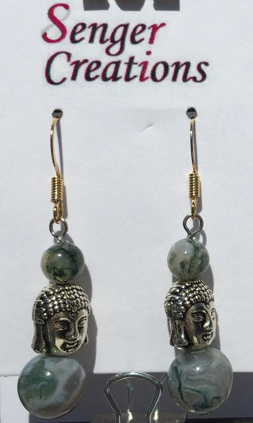 Green Moss Tree Agate Earrings
