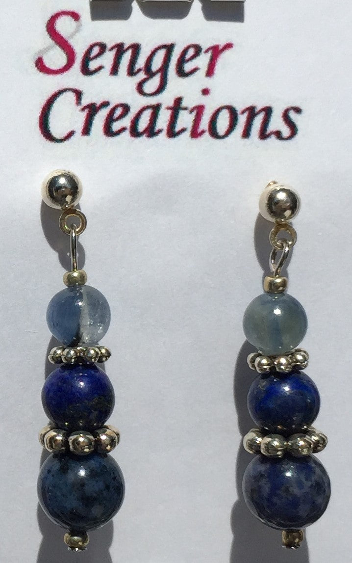 Blue Kyanite, Lapis Lazuli and Dark Blue Dumortierite Earrings