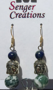 Lapis Lazuli Malachite and Green Moss Tree Agate Earrings
