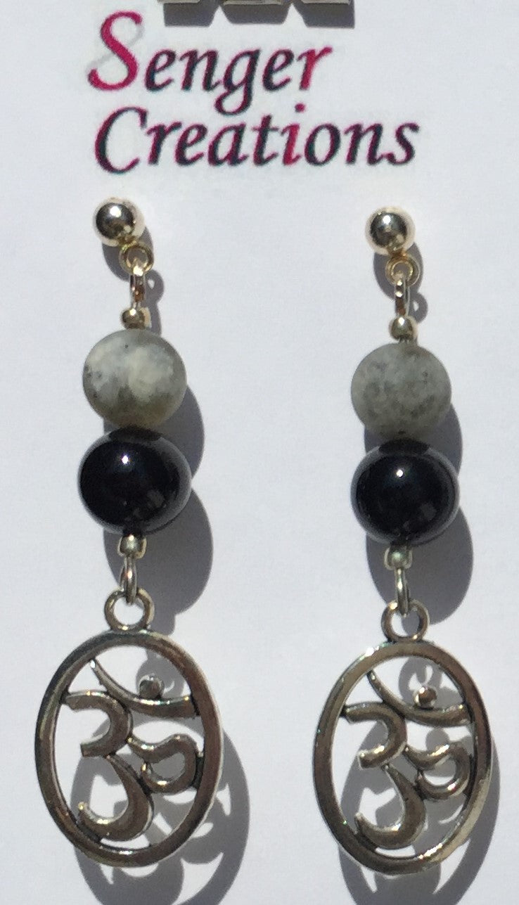 Frosted Moonstone and Black Tourmaline Earrings