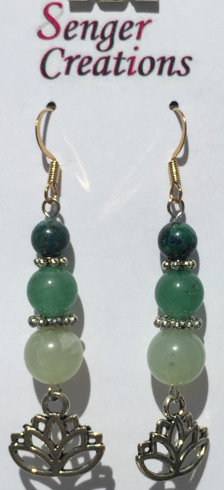 Lapis Lazuli Malachite, Green Aventurine and Jade Earrings