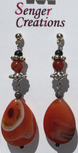 Larvikite, Dream Lace Agate and Red Onyx Botswana Agate Earrings