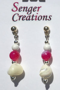 Howlite, Plum Banded Agate (Dyed) and Shell Earrings