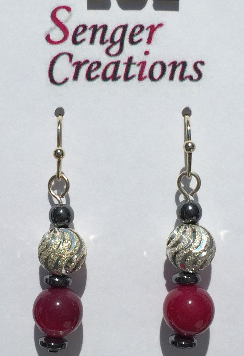 Plum Banded Agate (Dyed) and Hematite Earrings