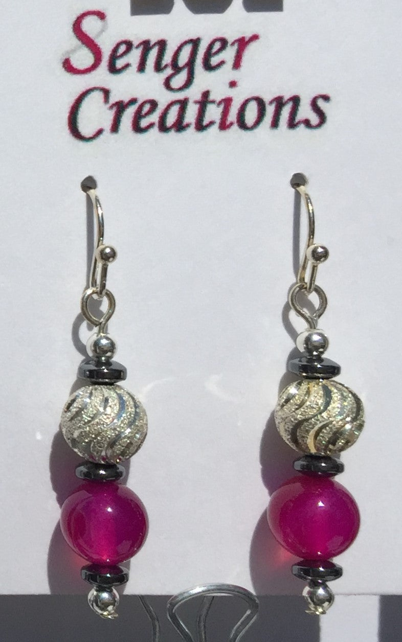 Plum Banded Agate (Dyed) and Hematite Earrings
