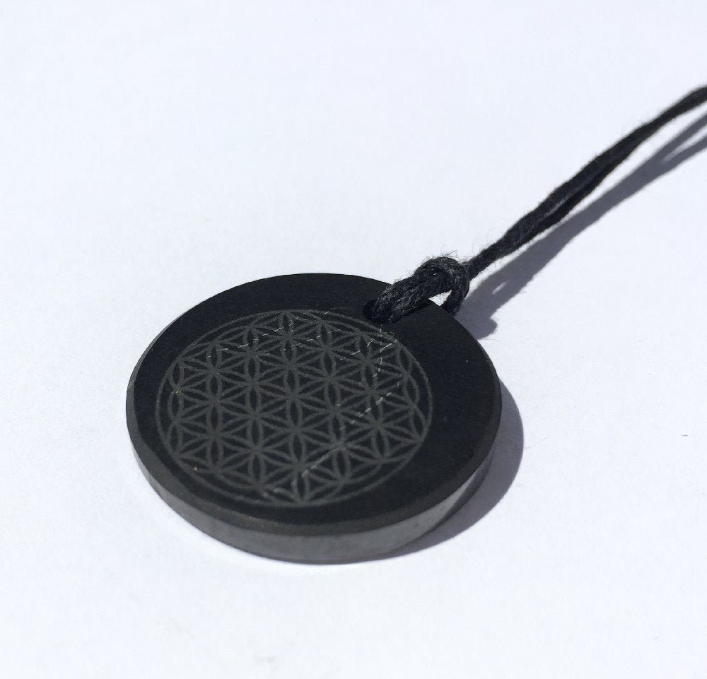 Polished Shungite Pendant: Flower of Life (3cm)