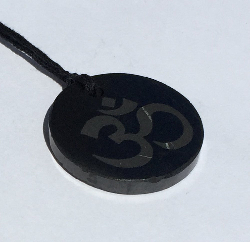 Polished Shungite Pendant: Ohm (3cm)