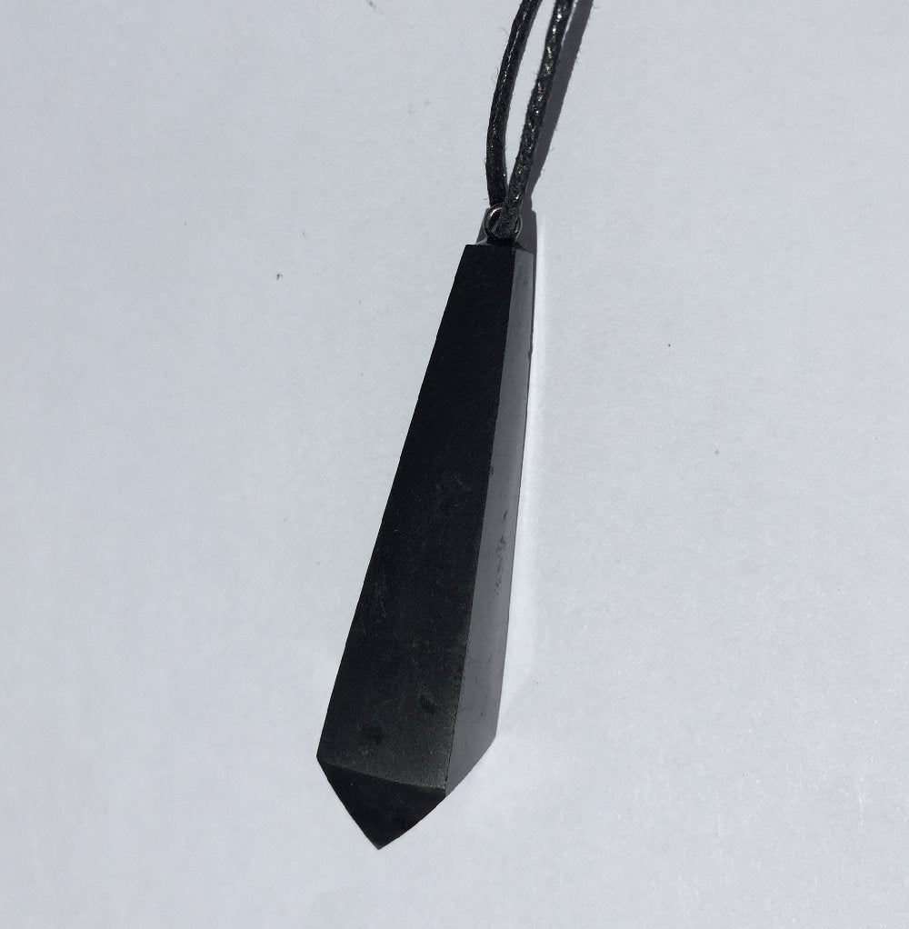 Polished Shungite Pendant: Faceted Pendulum