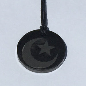 Polished Shungite Pendant: Star and Crescent Moon (3cm)